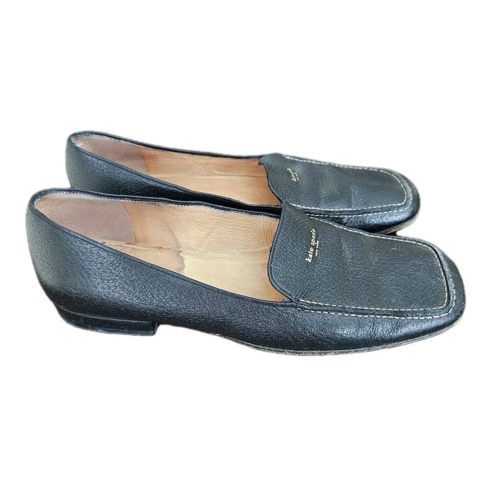 Kate Spade New York Women's Square Toe Black  Pebbled Leather Loafers, Size 5 B